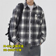 頭號青年長(cháng)袖襯衫男春秋季新款格子襯衣加肥大碼寬松休閑外套男士 藍 5XL