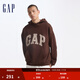 GAP男女裝碳素軟磨抓絨格紋logo連帽衛衣上衣609221 棕色 175/96A(L)亞洲尺碼