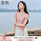 香影斜領(lǐng)露肩t恤女短袖2025夏裝新款粉色甜美風(fēng)蝴蝶法式抽繩上衣 銀牡丹色 M 160/84A/95-110斤