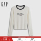 GAP女裝2025秋季新款刺繡logo修身圓領(lǐng)針織長(cháng)袖休閑上衣792652 米白色 M (165/88A) 亞洲尺碼