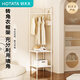 好太太衣帽架簡(jiǎn)約風(fēng)室內靠墻轉角雙層置物掛衣架臥室多功能衣物收納架子 【碳鋼隔層】奶油白-送10掛鉤