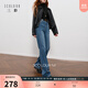 三彩2025冬季新款高腰牛仔褲休閑直筒褲一體絨長(cháng)褲M(mǎn) 晴空藍 M 160/68A 160/68A