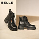 百麗（Belle）時(shí)尚串珠牛皮馬丁靴女冬季新款商場(chǎng)同款厚底增高短靴F2T1DDD5 黑色-單里 36