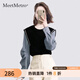 MeetMetro瑪依爾拼接解構套頭衛衣女2025秋新款韓系輕熟風(fēng)假兩件條紋上衣 黑色 S