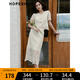 紅袖蕾絲半身裙夏季2024新款女裝 后開(kāi)叉優(yōu)雅輕熟氣質(zhì)顯瘦百搭中長(cháng)裙 淺米3005 XL