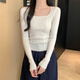 花語志 長袖上衣針織衫女2025秋冬新款內(nèi)搭女打底衫可外穿打底毛衣修身 方領(lǐng)純色長袖針織衫【杏色】 L 【建議110-120斤】