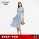 歌莉婭真絲連衣裙女2025新款航海穿搭桑蠶絲碎花裙1E7L4K480 7DD藍(lán)白淡彩玫瑰印花 S