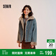 森馬（Semir）牛仔棉服女拼接毛領(lǐng)美式復古2024冬寬松毛邊夾克街頭109724108017