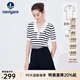 Navigare意大利小帆船短袖針織衫女士夏季顯瘦時(shí)尚條紋POLO衫V領(lǐng)毛衣T恤衫 科技白/黑 XL 碼