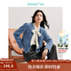 茵曼（INMAN）2025秋冬女裝新款小香風(fēng)蝴蝶紗牛仔外套圓領(lǐng)金屬扣顯瘦上衣 牛仔藍 XL
