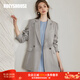 ROEYSHOUSE羅衣氣質(zhì)通勤棉麻西裝外套女秋裝新款時(shí)尚職業(yè)翻領(lǐng)西服女10229 灰藍色 L