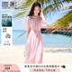 香影溫柔風(fēng)粉色連衣裙女2025夏季新款超好看五分袖海邊度假沙灘裙 粉紅 M