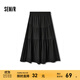 森馬（Semir）半身裙女高腰松緊腰寬松A字塔裙優(yōu)雅顯高秋花邊長(zhǎng)裙溫柔甜美 黑色90001 L