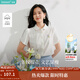 茵曼2025夏季女裝新款條紋提花花邊袖娃娃領(lǐng)刺繡100%純棉短袖襯衫  珍珠白 S