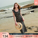 三彩2025夏季新款U領(lǐng)浪漫碎花雪紡裙印花大擺連衣裙長(cháng)裙M