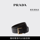 PRADA/普拉達【禮物】女士三角形徽標裝飾皮革腰帶皮帶 黑色-金色徽標 75cm