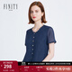 菲妮迪（FINITY）夏裝新款純色雪紡襯衫女短袖氣質(zhì)休閑顯瘦開(kāi)衫上衣女 藏青色 M