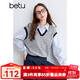 百圖betu女裝秋季新款襯衫小香風(fēng)混色假兩件式襯衣女2409T57 藍色 L