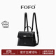 FOFO小號牛皮雙肩包女設計師高級感小眾通勤真皮單肩斜挎手提背包 黑色