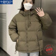 莫代爾羽絨棉服女2025冬季新款韓版寬松連帽棉襖小個子加厚保暖棉衣外套 青色 L 80-109斤