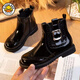 G.duck小黃鴨2026兒童馬丁靴女秋冬款單靴軟皮男童寶寶短靴女童漆皮靴子 黑色單里 【建議腳長(cháng)加1CM下單】 26 【內長(cháng)16.6CM】