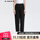 S.DEER圣迪奧女裝休閑松緊拼接壓褶蘿卜褲九分褲S22180808 黑色/91 S/160