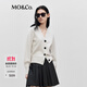 MO&Co.【美拉德】羊毛千金針織開(kāi)衫撞色學(xué)院風(fēng)針織衫羊毛針織衫女 米白色 XS 155