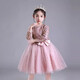 小咔衣濃兒童禮服生日公主裙花童婚禮蓬蓬裙小女孩主持人鋼琴演奏演出服裝 粉色3901長(cháng)袖短款 130