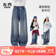 左西女童牛仔褲兒童褲子秋裝2025新款中大童寬松直筒褲 牛仔色 140