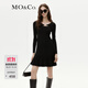 MO&Co.針織裙假兩件連衣裙天絲包芯紗解構露膚高腰黑色摩安珂 黑色 L 170