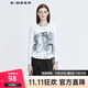 S.DEER女裝圓領(lǐng)印花不規則收腰長(cháng)袖T恤S21180212 白色/90 S 160