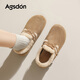 奧古獅登（Agsdon）勃肯鞋女冬季新款復古絨面軟底單鞋一腳蹬女鞋 RB153541 卡其 39