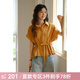 謎秀復古橘黃棉混紡襯衫2025夏季新款腰間系帶卷袖設計慵懶風女 復古橘黃 襯衫 S