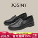 卓詩(shī)尼（Josiny）樂(lè )福鞋女2025年春季新款百搭復古單鞋子一腳蹬女鞋英倫風(fēng)小皮鞋女 黑色 37