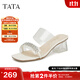 他她（TATA）一字帶粗跟拖鞋女外穿法式透明底涼拖秋新款UFL02BT4 透明/銀/米白 36
