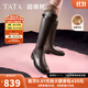 他她（TATA）時(shí)裝靴騎士靴女靴子大筒圍真皮長(cháng)筒靴加絨高靴冬7TG84DG4 黑色（單里）-7TG84 38