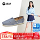 快樂(lè )瑪麗（J&M）單鞋女2025春夏新款帆布鞋女條紋平底女鞋百搭休閑鞋一腳蹬女鞋子 深藍色 39 245mm