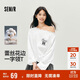 森馬（Semir）長(cháng)袖T恤女秋季蕾絲一字領(lǐng)純棉oversize印花2025上衣10A525101005