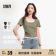 森馬（Semir）短袖t恤女短款假兩件百搭上衣25夏裝顯瘦U領(lǐng)套頭衫109325100015