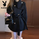 花花公子（PLAYBOY）黑色赫本風(fēng)短款毛呢斗篷大衣女秋冬季加厚2025新款感呢子外套 【黑色】(版)感冬天外套/冬天千金穿搭/冬天獨特超 S 【收藏加購優(yōu)先發(fā)貨/送運費險】