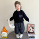 靚貝城堡女童套裝秋冬季2025新款兒童加絨加厚女寶寶洋氣穿搭豹紋兩件套 黑色加絨 110