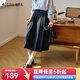 Olrain歐芮兒通勤百褶顯瘦中長(cháng)裙女秋季2025新款小眾高腰a字裙 寶藍色 L 165/72A/L