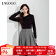 LAGOGO【云感】蓄熱保暖簡(jiǎn)約T恤女拉谷谷春秋新款修身圓領(lǐng)上衣 黑灰(WR) M