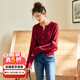 Olrain歐芮兒紅色毛衣開(kāi)衫女裝秋季高級感圓領(lǐng)親膚絨顯瘦針織衫女 酒紅色 M