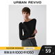 UR秋季新款女裝慵懶休閑一字領(lǐng)修身長(cháng)袖T恤UWM440026 黑色 (建議拍大一碼) S