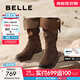 百麗（Belle）吳千語(yǔ)同款荒野來(lái)信西部靴女25新商場(chǎng)款絨面堆堆長(cháng)靴3QFC3DG5預售 深啡色 36