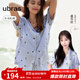 ubras流光滿印翻領(lǐng)短袖短褲套裝家居服睡衣女薄款舒適居家 【女款】短袖短褲-發(fā)呆小羊-藍(lán) S