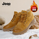 JEEP SPIRIT吉普高幫保暖棉鞋子男款2025新款冬季皮面男鞋加絨加厚男士雪地靴 晨曦黃 39