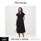 Marisfrolg【新能量黑裙】瑪絲菲爾夏黑色V領(lǐng)法式氣質(zhì)收腰連衣裙女 黑色 M
