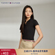 TOMMY HILFIGER【五?？邸看合呐b珠地網(wǎng)眼優(yōu)雅通勤純色條紋修身短袖POLO 黑色BDS S (推薦：90-105斤)